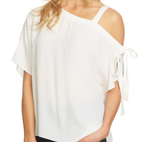 1.State White Asymmetric One Shoulder Tie-detail - Picture 1 of 2